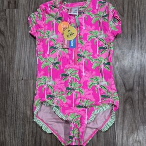 Nwt Rufflebutts Pink Palm Tree Print Swimsuit